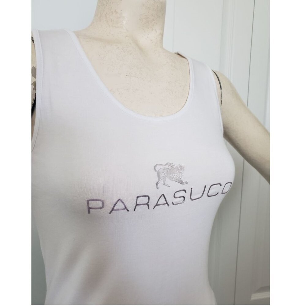 White Parasuco Tank top with silver  writing SMALL